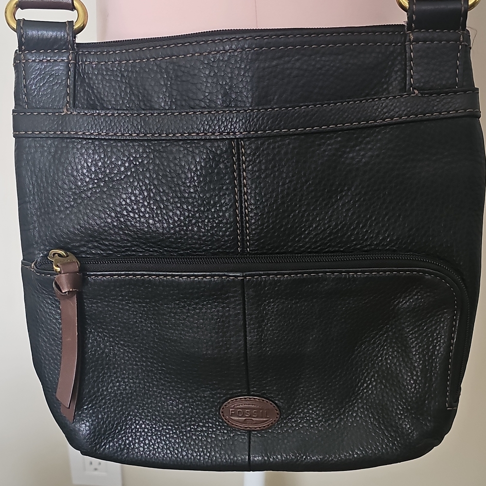 Fossil Black Leather Crossbody Bag
